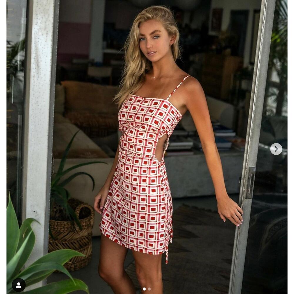 Zara Red and White Geometric Mini Dress